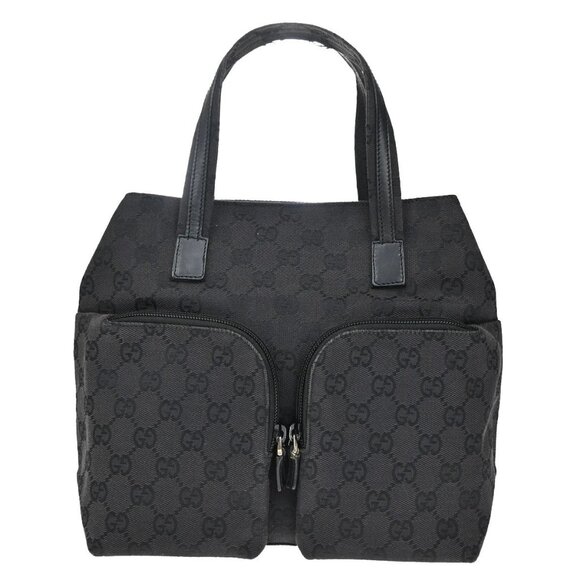 GUCCI Logo GG Pattern Hand Bag Canvas Leather Black SHW Italy - Picture 1 of 16